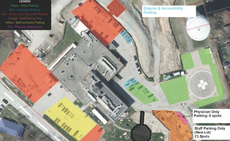 aerial map of SMH with outlined parking